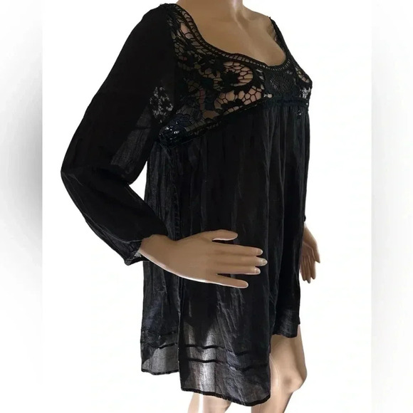 Eze Sur Mer Anthropologie Lacy Flowy Black Oversized Top Women’s Size 8 EUC!! - Picture 5 of 8